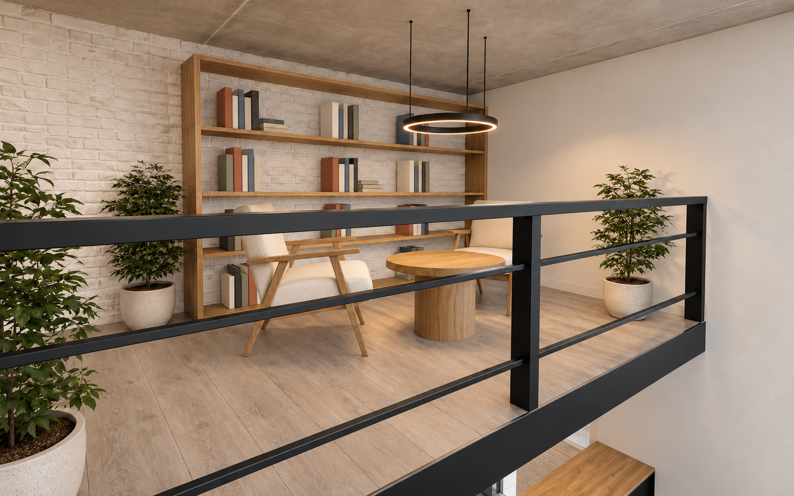 Mezzanine with books — generative visualisation of the Nalogika office concept