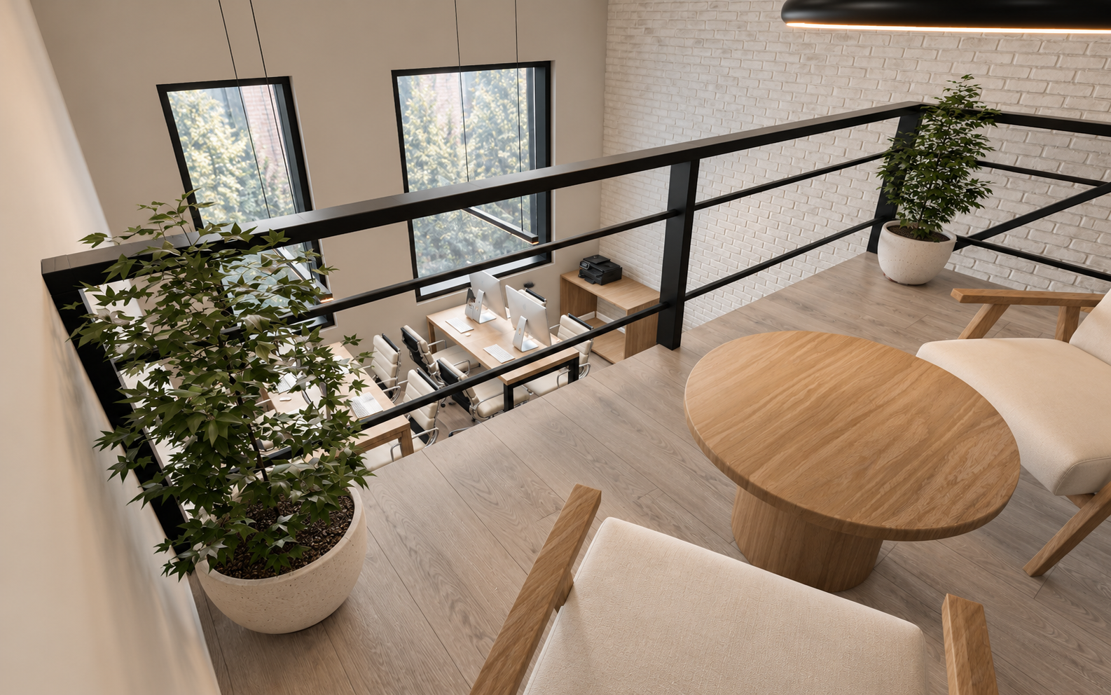 View from the mezzanine — generative visualisation of the Nalogika office concept